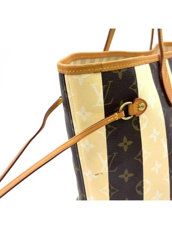 Louis Vuitton Neverfull MM Monogram Leather Brown White Tote Gold - Picture 12 of 15